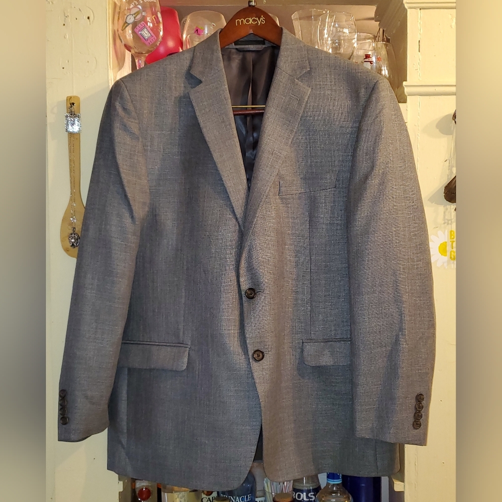 Ralph Lauren Macy's Mens Sport Coat Blazer 44R Grey Classic Fit Single-Breasted